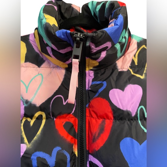 Wild Fable Womens Puff Jacket Black with Multicolor Hearts NEW - Picture 3 of 8